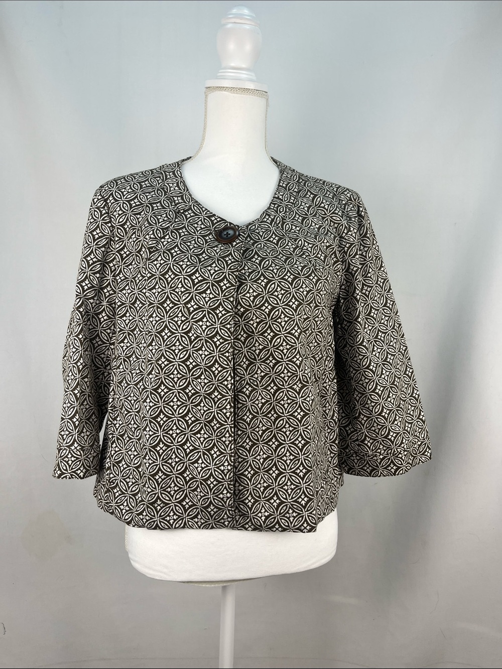 Talbots Women's Circle Medallion Tile Print Cropped Blazer Jacket Size 10